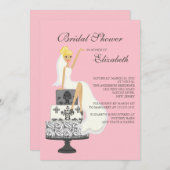 Blonde Bride Bridal Dusche Einladung Rosa Grau (Vorne/Hinten)