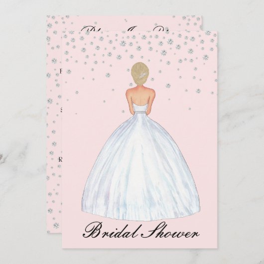 Blonde Bride Illustration Diamond Brautparty Einladung (Vorne/Hinten)