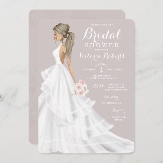 Blonde Bride Lace Gown Brautparty Einladung (Vorne/Hinten)