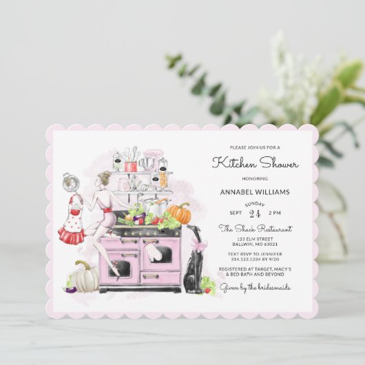 Blonde Bride Retro Bridal Kitchen Dusche Einladung (Stehend Vorderseite)