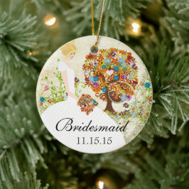 Blonde Bridesmaid gibt Blume Tree Keramikornament