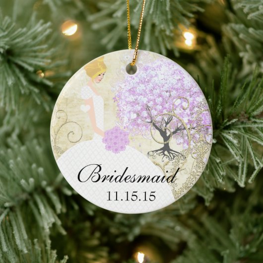 Blonde Bridesmaid gibt Lavender Heart Leaf Tree Keramik Ornament (Baum)