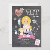 Blonde Brown Eyes Chalkboard Vet Birthday Party Einladung (Vorderseite)