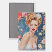 Blonde Button-Up Bride Portrait Floral Hintergrund Magnet (Vorderseite/Rückseite)