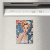 Blonde Button-Up Bride Portrait Floral Hintergrund Magnet (In Situ (Geschirrspüler))