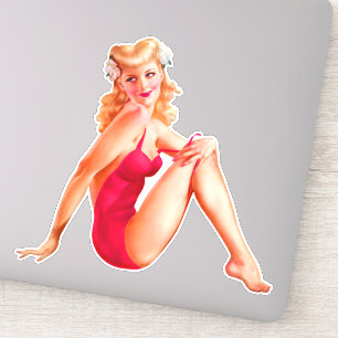 Blonde Button-up in Red Bathing Anzug Aufkleber