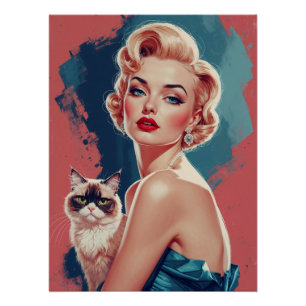 Blonde Button-Up mit Grumpy Cat Poster
