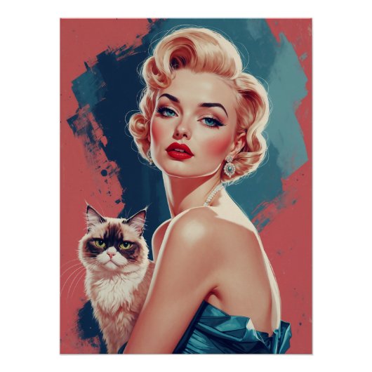 Blonde Button-Up mit Grumpy Cat Poster (Vorderseite)