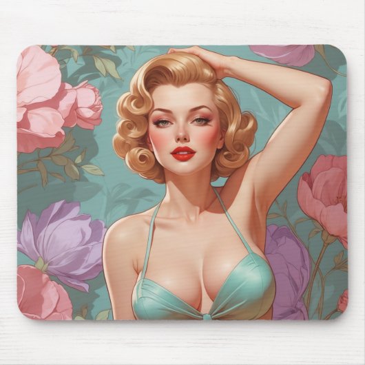 Blonde Button-Up Pastel-Blume Mousepad (Vorne)