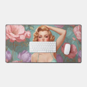 Blonde Button-Up Pastel-Blume Schreibtischunterlage (Tastatur & Maus)