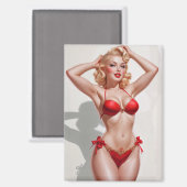 Blonde Button-Up Red Underwear Magnet (Vorderseite/Rückseite)