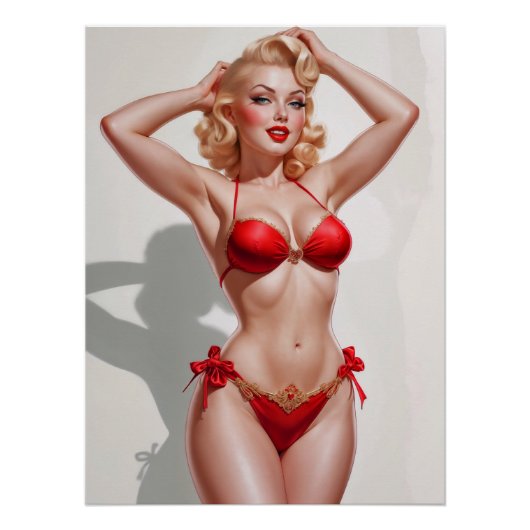 Blonde Button-Up Red Underwear Poster (Vorderseite)