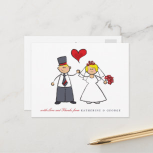 Blonde Cartoon Couple Mr & Mrs Wedding Vielen Dank Postkarte