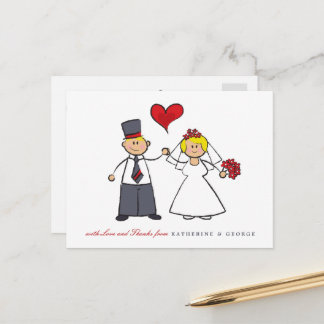 Blonde Cartoon Couple Mr & Mrs Wedding Vielen Dank Postkarte