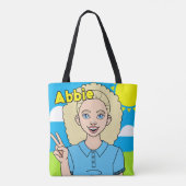 Blonde Cartoon Girl School Student Name Library Tasche (Rückseite)
