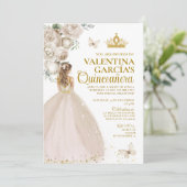 Blonde Champagne Quinceañera 15 Anos Gold Crown Einladung (Stehend Vorderseite)