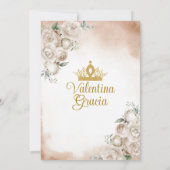 Blonde Champagne Quinceañera 15 Anos Gold Crown Einladung (Rückseite)