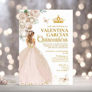 Blonde Champagne Quinceañera 15 Anos Gold Crown Einladung