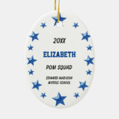 Blonde Cheer Squad in Schwarz, Blau und Weiß Keramik Ornament (Hinten)