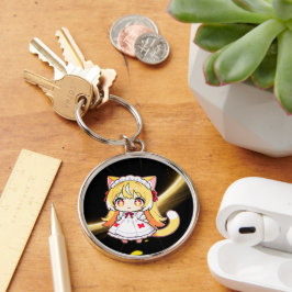 Blonde Chibi Katzenmädchen im Midi-Kleid Schlüsselanhänger