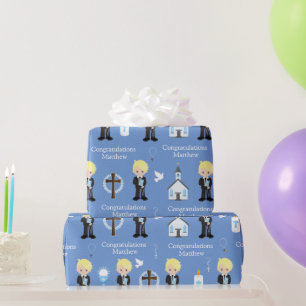 Blonde Communion Boy Wrapping Paper Geschenkpapier
