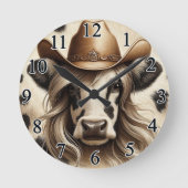Blonde Country Cow Girl Funny Runde Wanduhr (Vorderseite)