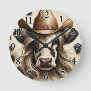 Blonde Country Cow Girl Funny Runde Wanduhr