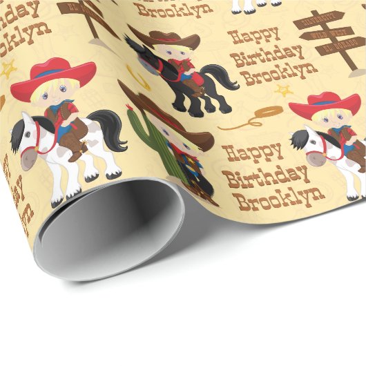 Blonde Cowboy Personalisiert Wrapping Paper Geschenkpapier (Rolleneckpunkt)