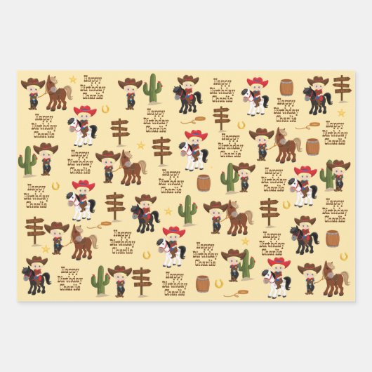 Blonde Cowboy Personalisiert Wrapping Paper Sheet Geschenkpapier Set (Vorderseite 3)