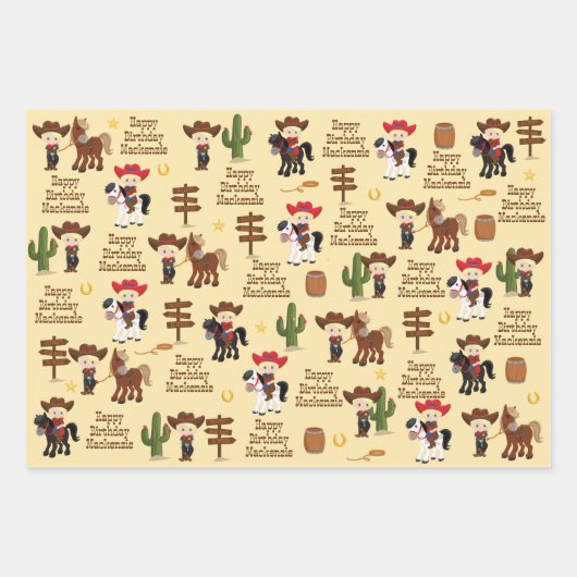 Blonde Cowboy Personalisiert Wrapping Paper Sheet Geschenkpapier Set (Vorderseite 2)