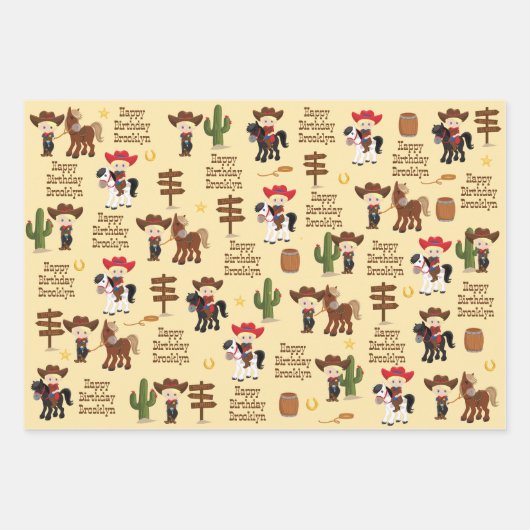Blonde Cowboy Personalisiert Wrapping Paper Sheet Geschenkpapier Set (Vorderseite)