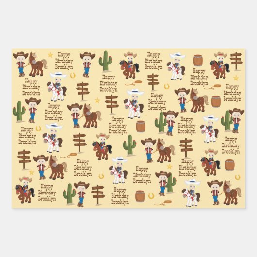 Blonde Cowgirl Personalisiert Wrapping Paper Sheet Geschenkpapier Set (Vorderseite)