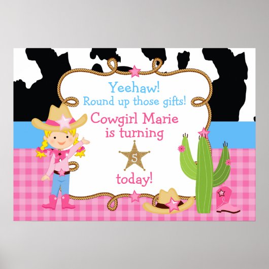 Blonde Cowgirl Western Birthday Poster (Vorne)