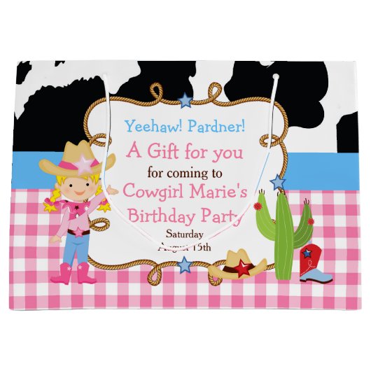 Blonde Cowgirl Western Danke Große Geschenktüte (Vorderseite)