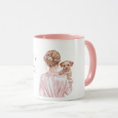 Blonde Dame hält Hund   Tasse (VorderseiteRechts)