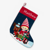 Blonde Elf Boy mit Rudolph Kleiner Weihnachtsstrumpf (Vorderansicht (hängend))