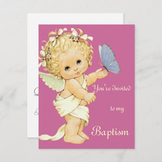 Blonde Engel Baby mit Schmetterling. Einladung (Vorne/Hinten)
