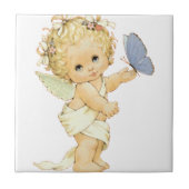 Blonde Engel Baby mit Schmetterling. Fliese (Vorderseite)