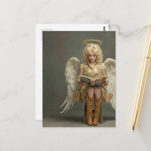 Blonde Engel-Cowgirl-Frau mit Buch Postkarte