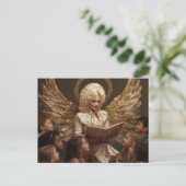 Blonde Engelsfrau liest Kindern vor Postkarte (Stehend Vorderseite)