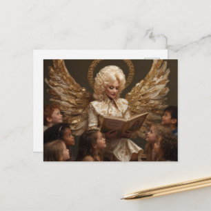 Blonde Engelsfrau liest Kindern vor Postkarte