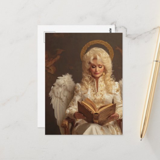 Blonde Engelsfrau mit Buch Postkarte (Vorderseite/Rückseite Beispiel)