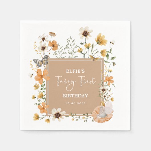 Blonde Fairy Fall Wildblume 1. Geburtstag Party Serviette (Vorderseite)