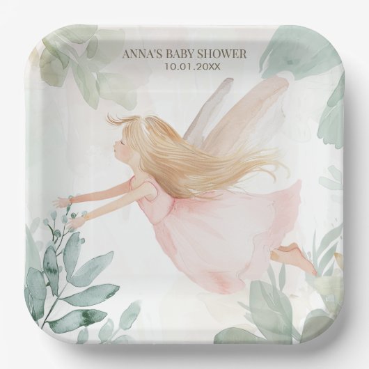 Blonde Fairy Girl Baby Dusche Pappteller (Vorderseite)