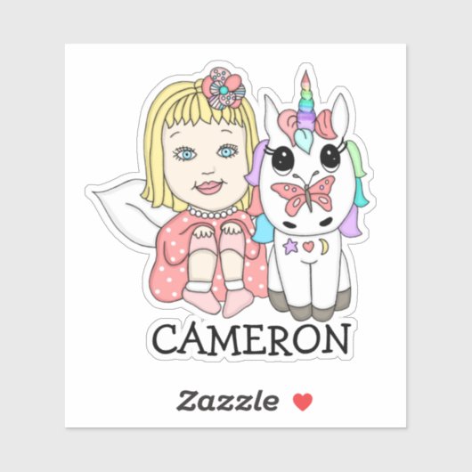 Blonde Fairy und Unicorn Personalisierter Name Aufkleber (Blatt)