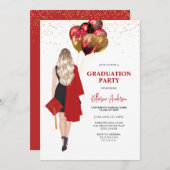 Blonde Female Red Graduation Party Einladung (Vorne/Hinten)