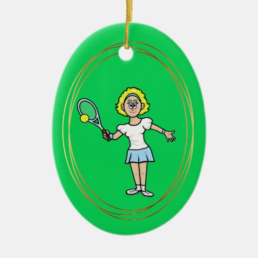 Blonde Female Tennis Spieler Weihnachtsdekoration Keramik Ornament (Vorne)