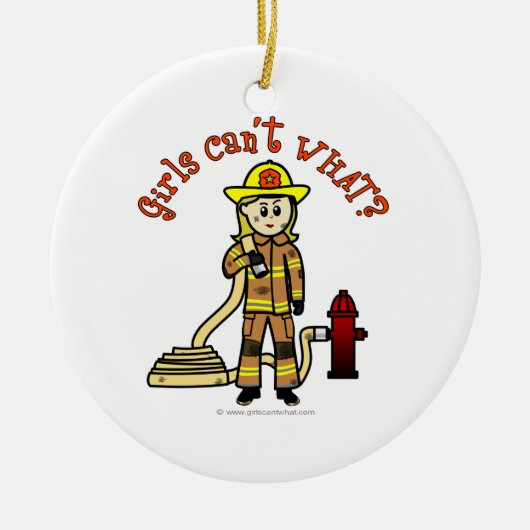 Blonde Feuerwehrmädchen Keramik Ornament (Vorne)