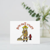 Blonde Firefighter Girl Postkarte (Stehend Vorderseite)