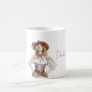 Blonde Frau Hut Lila Weißes Top Kaffeetasse